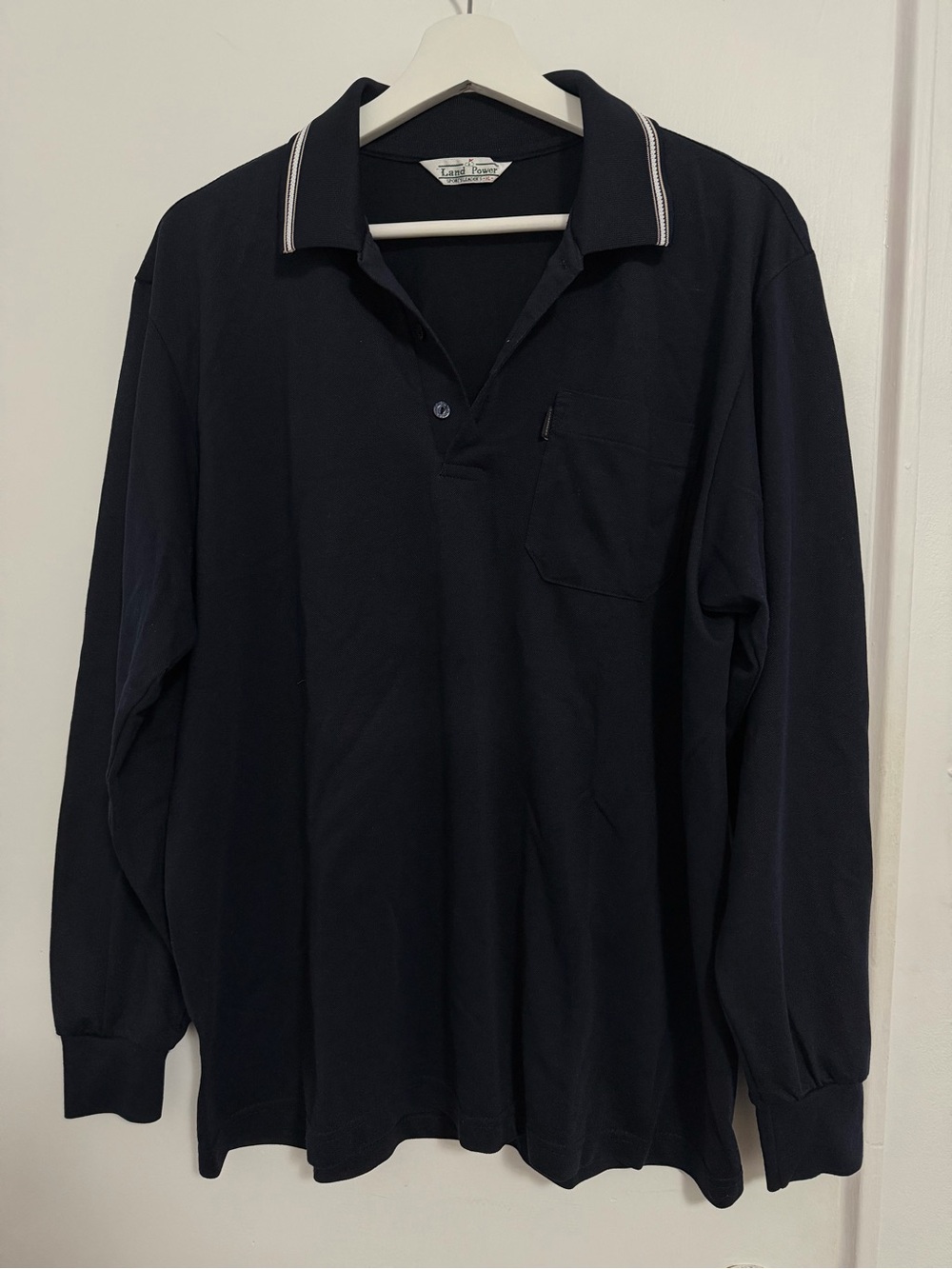Long-Sleeve Polo Shirt in Navy with Contrast Collar
